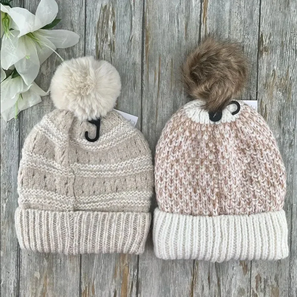 Women's Birdseye & Pointelle Beanie Winter Hats 2-Pack